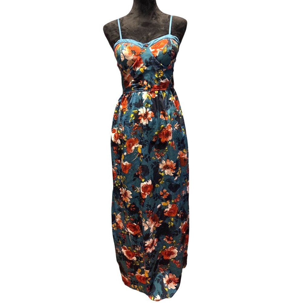 Floral Maxi Sundress LG Adjustable Spaghetti Straps Smocked Back Boho Hippie